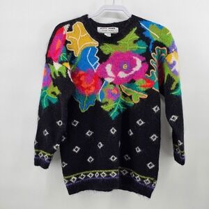 Kitty Hawk Vivian Wang Vintage Mohair Floral Intarsia Sweater Black Womens Small
